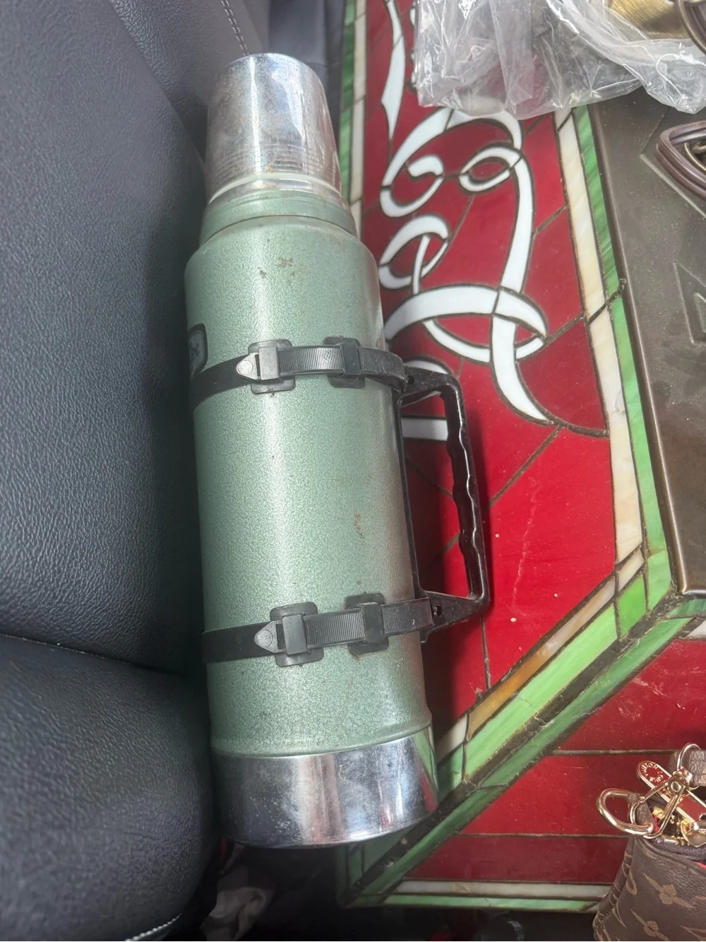 Vintage Stanley Green and Silver Vacuum Thermos Bottle - Picture 2 of 3